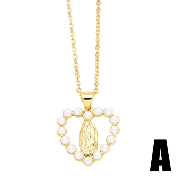 European and American new fashion temperament love-shaped Virgin Mary necklace geometric diamond Our Lady clavicle chain nkn60