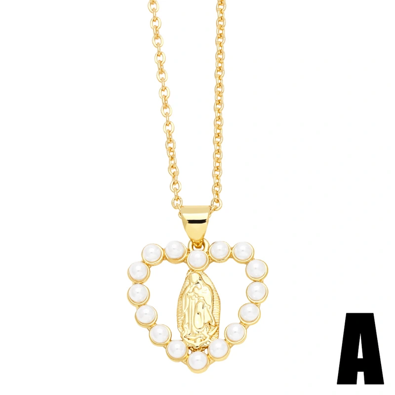 European and American new fashion temperament love-shaped Virgin Mary necklace geometric diamond Our Lady clavicle chain nkn60