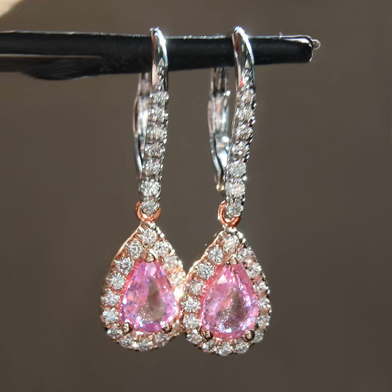 European and American high-end design earrings for women, two-tone pink, elegant jewelry, micro-inlaid zircon jewelry