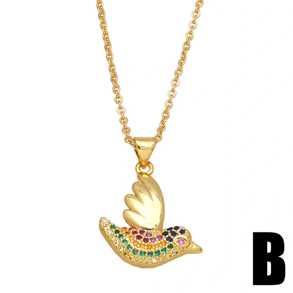 Hot selling micro-inlaid colored zircon animal necklace European and American style niche golden bird pendant nkb301