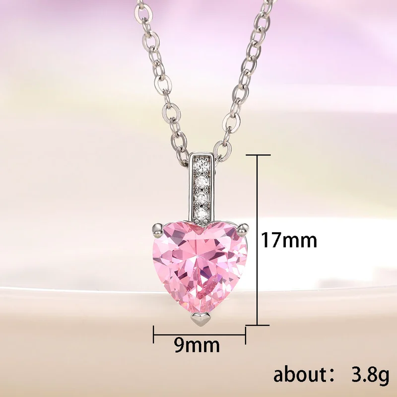 Hot selling European and American colored gemstone heart-shaped zircon necklace fashion love pendant O-shaped chain necklace
