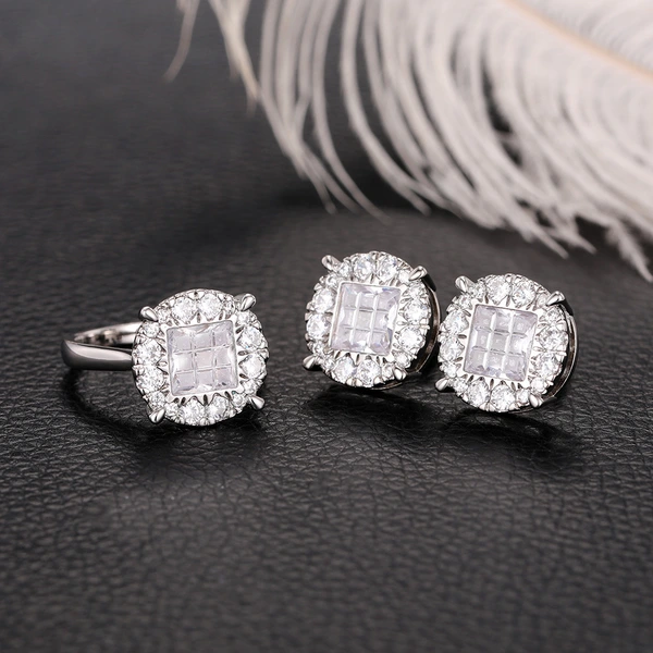 Special frosted zircon jewelry set niche design high-end heavy-duty temperament micro-inlaid earrings for women
