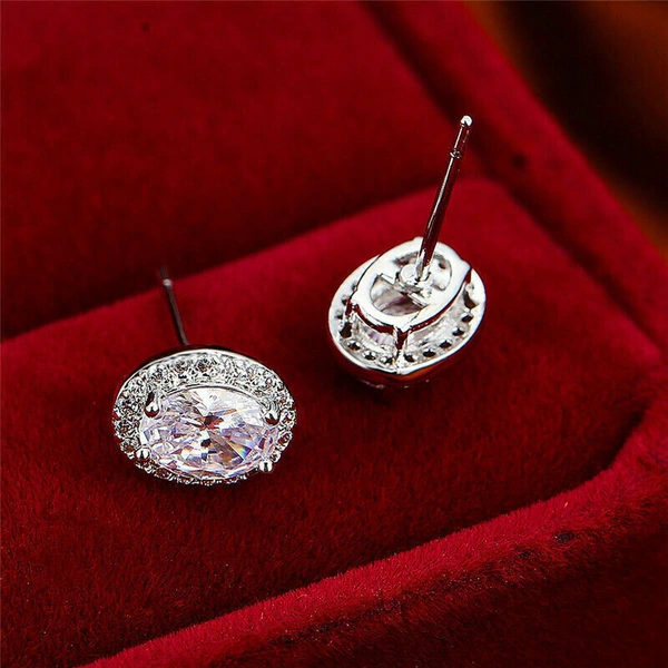 Simple pigeon egg earrings with diamonds and zircon oval earrings for women European and American all-match exquisite earrings