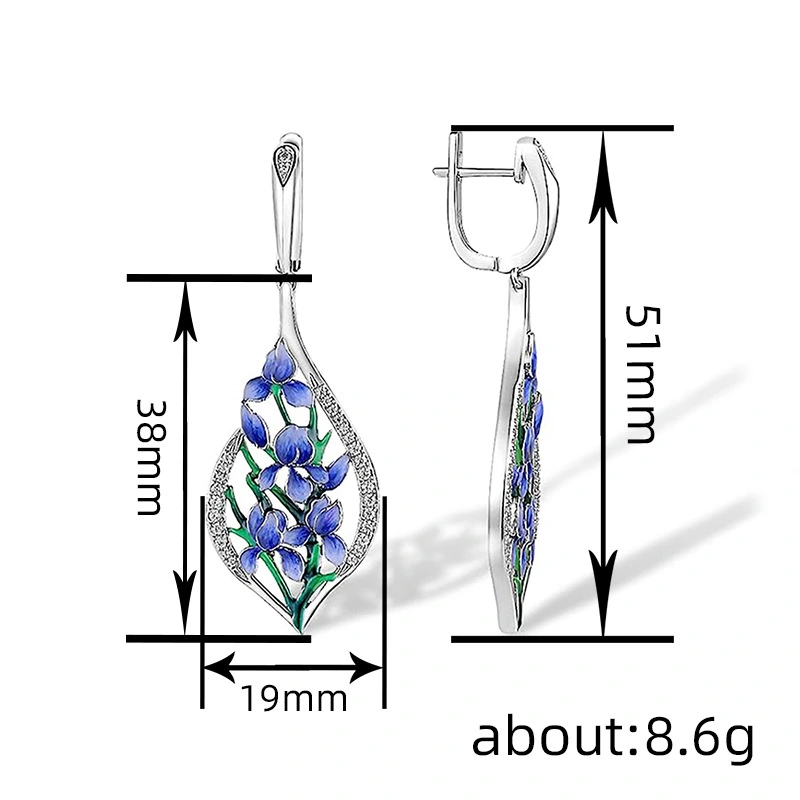 Orchid flower earrings for women, ancient style, literary and artistic, fresh earrings, fashionable, European and Korean hot-selling accessories