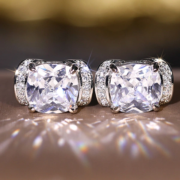  Sugar cube simulation princess ring high-end temperament ring earrings fashionable asymmetrical ring earrings set