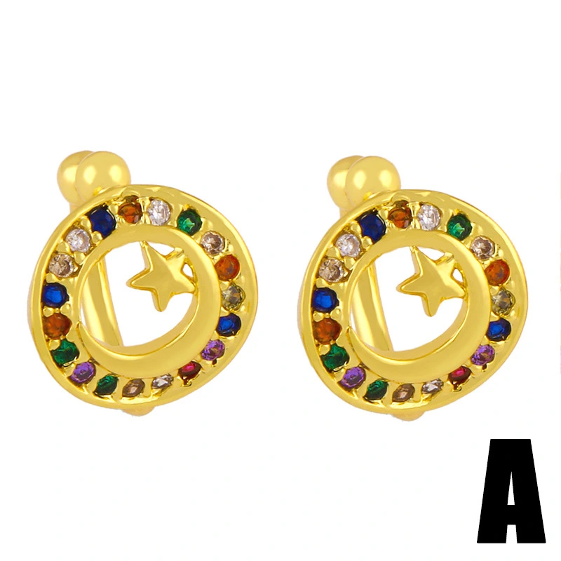 Zircon inlaid ear bone clip European and American personality simple ear bone clip earrings C-shaped star moon no ear piercing ear clip erw28