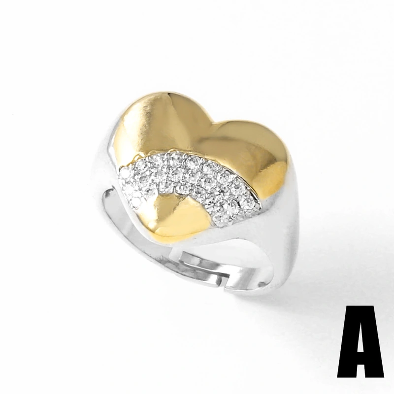 AS jewelry European and American hot style love heart full zircon open ring copper plated 18k gold ring female rij47