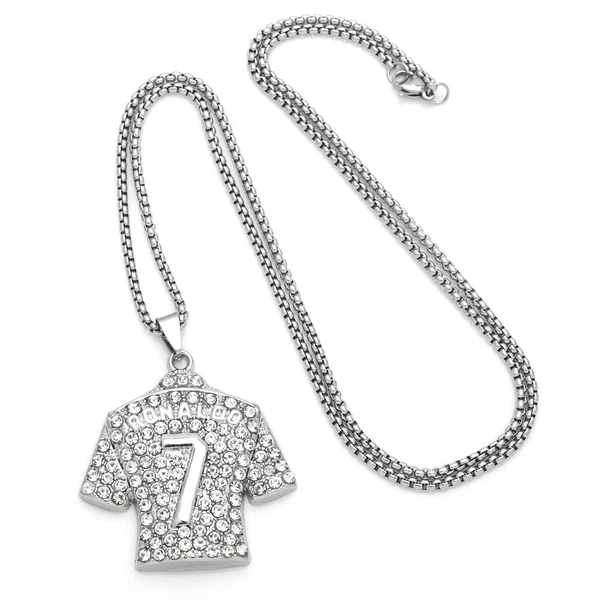 European and American hip-hop jewelry inlaid with rhinestones Ronaldo No. 7 jersey pendant necklace long sweater chain nkb314