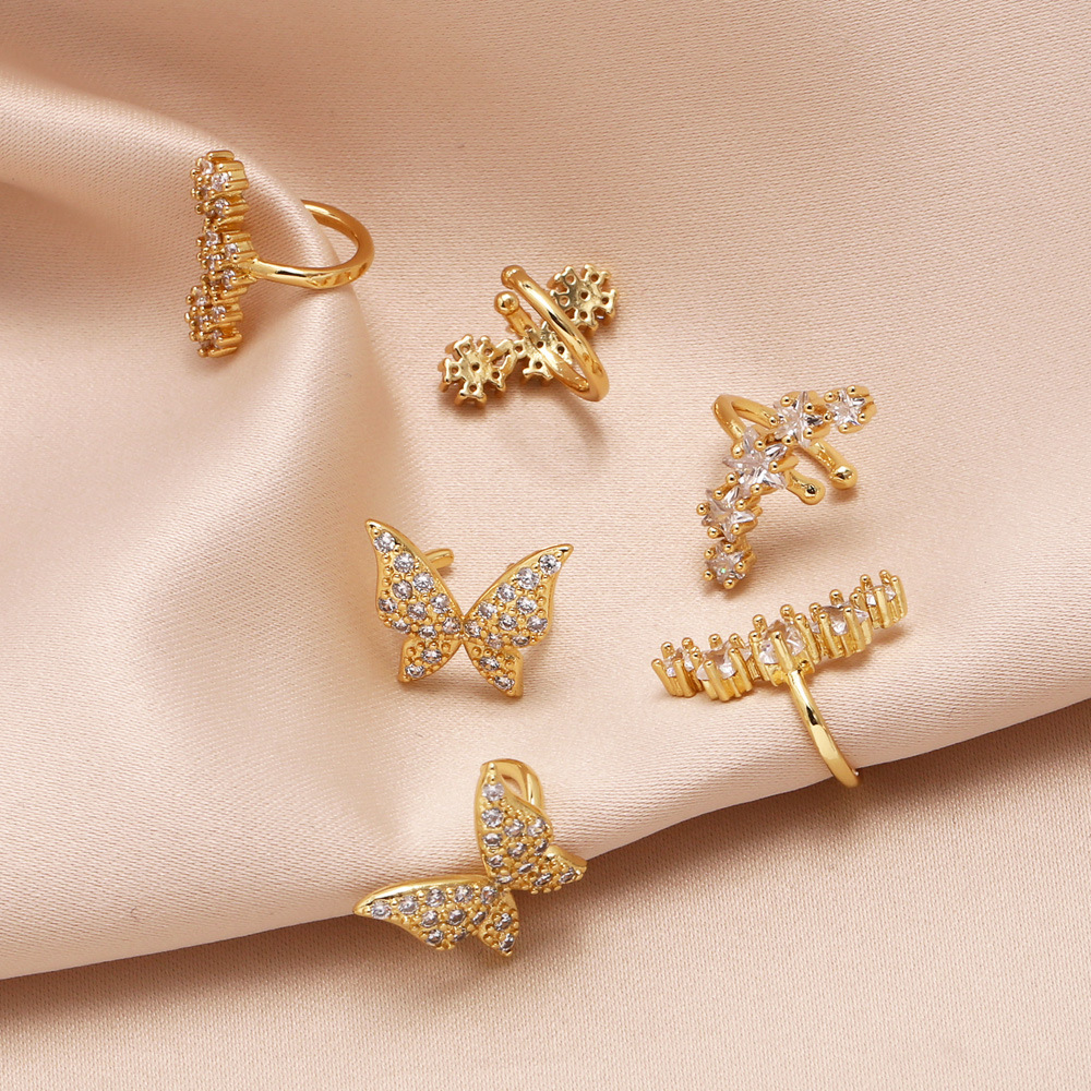 Fashion butterfly earrings for women niche light luxury high-end inlaid zircon no ear piercing ear clip era060