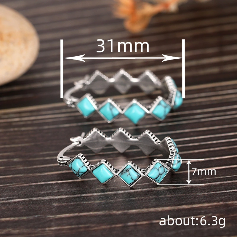 Hot selling retro Chinese style earrings, fashionable geometric imitation turquoise earrings, popular earrings