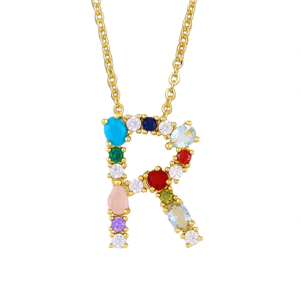 Letter necklace European and American new color zircon necklace with diamond surname English AZ letter necklace nkp25