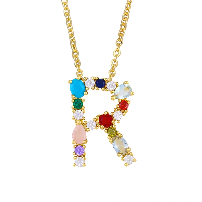 Letter necklace European and American new color zircon necklace with diamond surname English AZ letter necklace nkp25