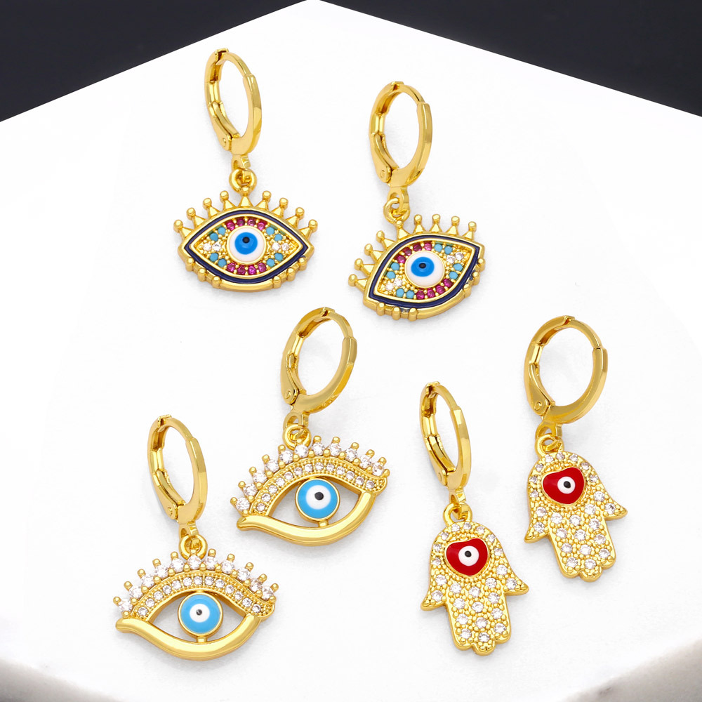 European and American personality exaggerated devil eye earrings female temperament versatile eyes inlaid with colored diamond earrings era201