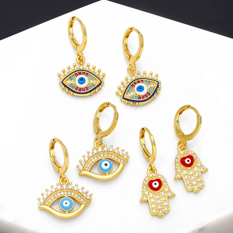 European and American personality exaggerated devil eye earrings female temperament versatile eyes inlaid with colored diamond earrings era201