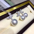 Glossy butterfly imitation pearl jewelry set exquisite zircon earrings for women sweet style box chain pendant