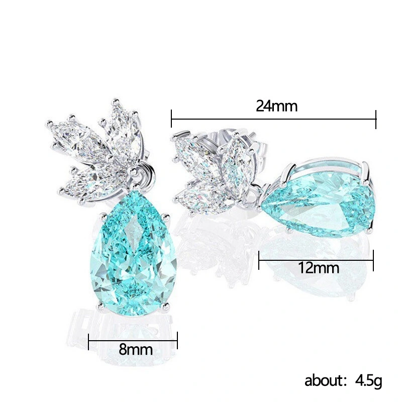 Live broadcast of new earrings light blue pear-shaped teardrop earrings noble and elegant ladies' colored gemstone earrings