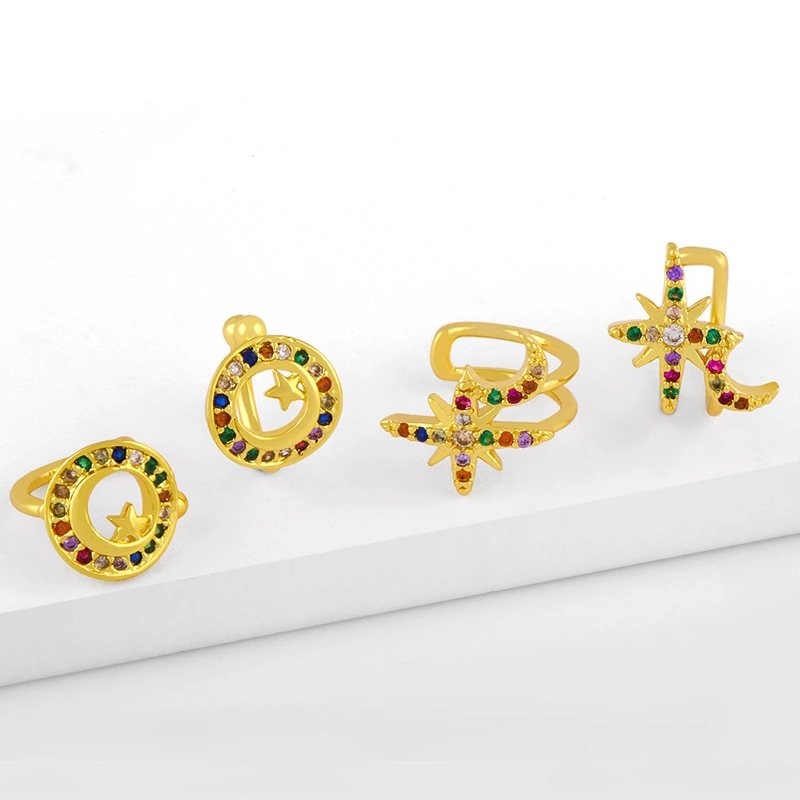 Zircon inlaid ear bone clip European and American personality simple ear bone clip earrings C-shaped star moon no ear piercing ear clip erw28