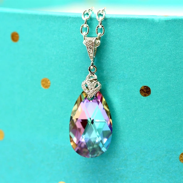 European and American new jewelry set women's colorful crystal glass pendant necklace teardrop earrings wholesale