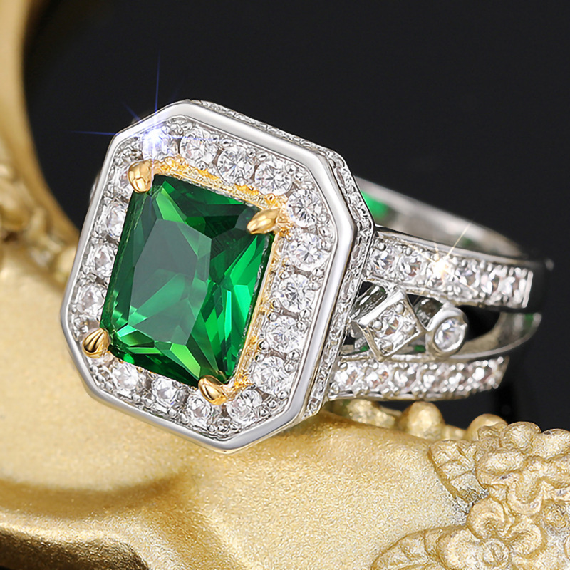  New square inlaid ring for women light luxury style high-end temperament ring banquet wedding fashion jewelry