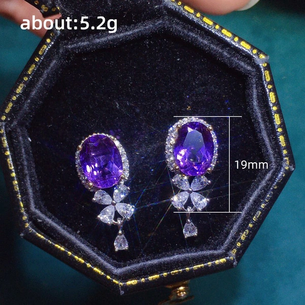 Stylish and dazzling amethyst earrings, fashionable and versatile, simple and short, light luxury earrings, popular online jewelry
