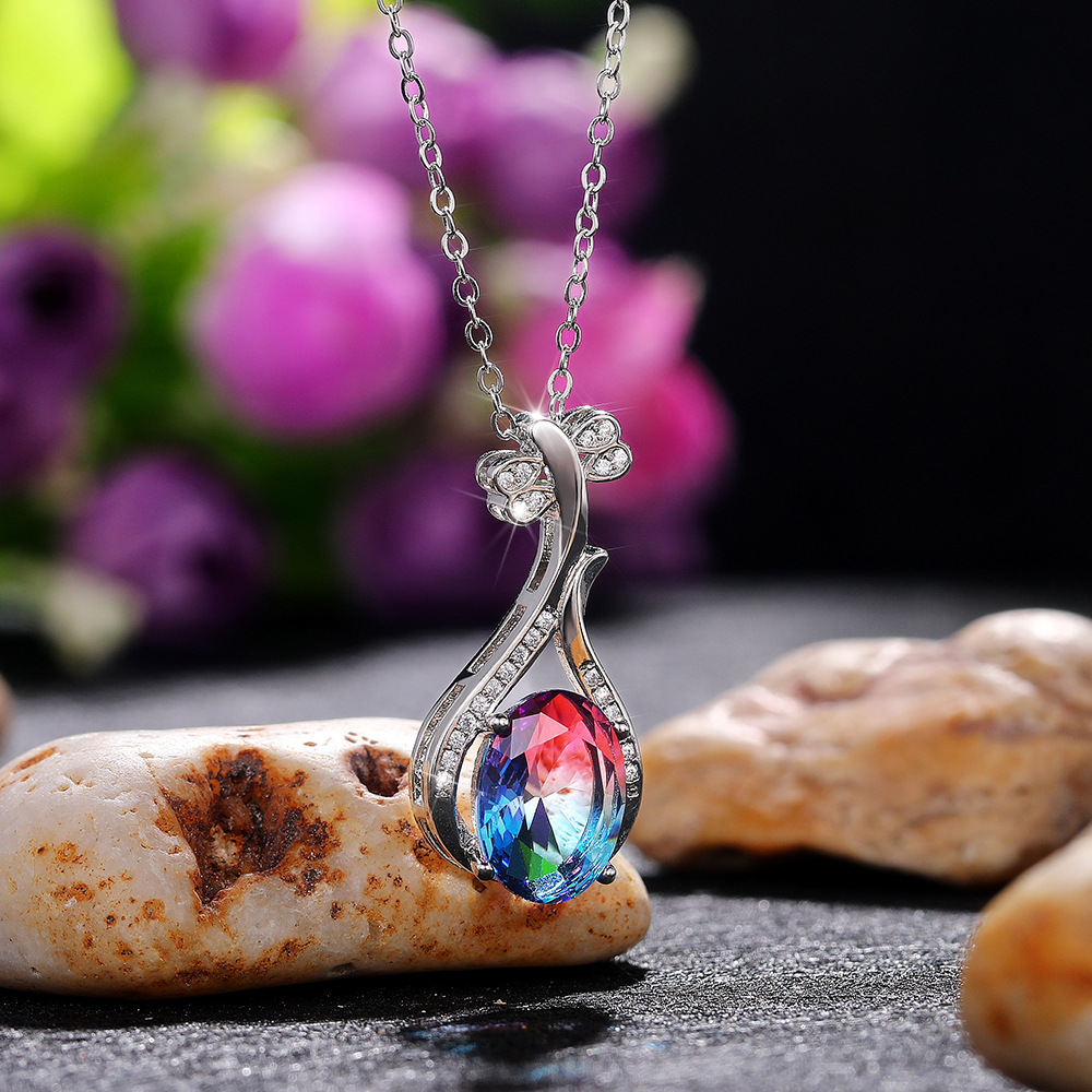European and American fashion colored gemstone series creative Pipa pendant necklace for women micro-inlaid zircon clavicle necklace