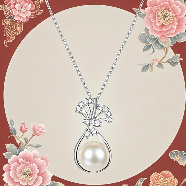  Korean style hot selling necklace for women, micro inlaid zircon lucky bag design necklace, imitation pearl exquisite jewelry