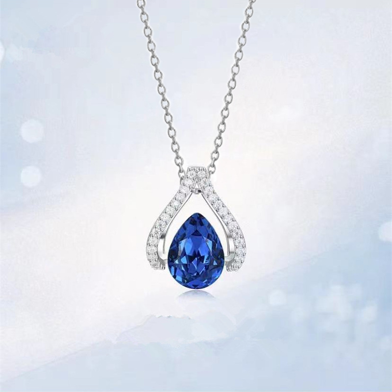 New pendant classic royal blue teardrop pear-shaped necklace elegant ladies Valentine's Day gift wholesale