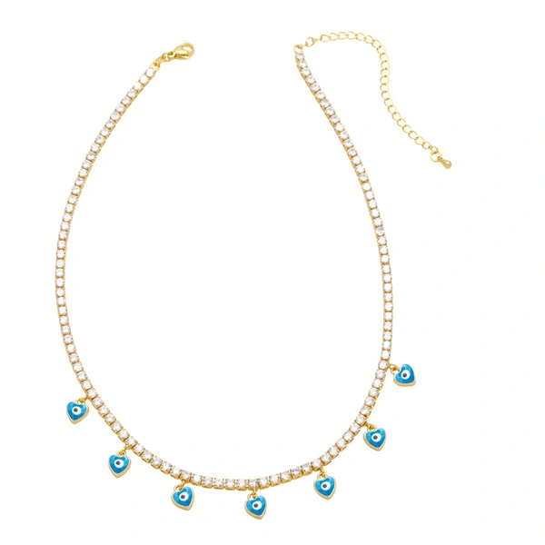 European and American hot-selling zircon tennis chain women's fashion niche oil drop heart-shaped devil eye pendant clavicle chain nkb034