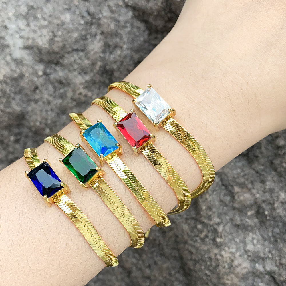 Clearance European and American cold style flat snake bone chain bracelet personality fashion zircon blade chain simple bracelet female brj58