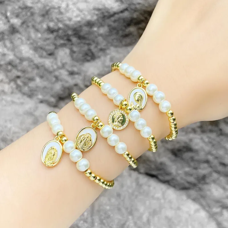 AS jewelry European and American shell pearl Madonna bracelet female copper plated 18k gold hand jewelry bracelet brb97