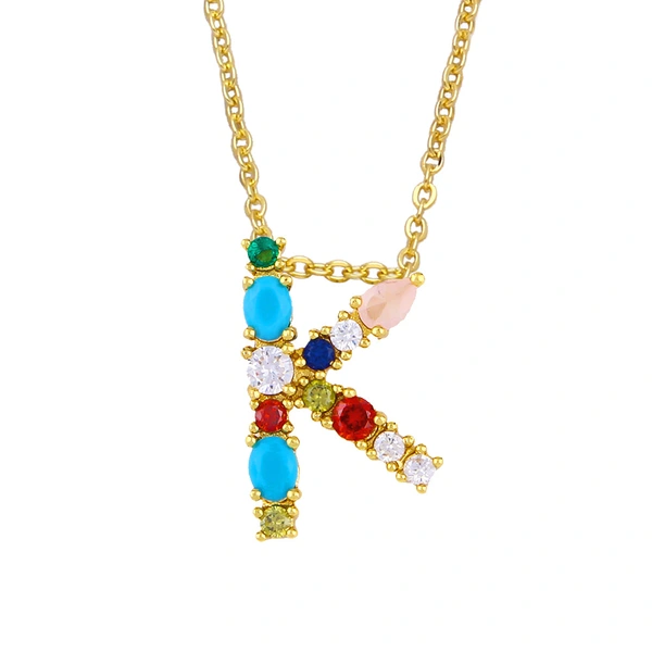 Letter necklace European and American new color zircon necklace with diamond surname English AZ letter necklace nkp25