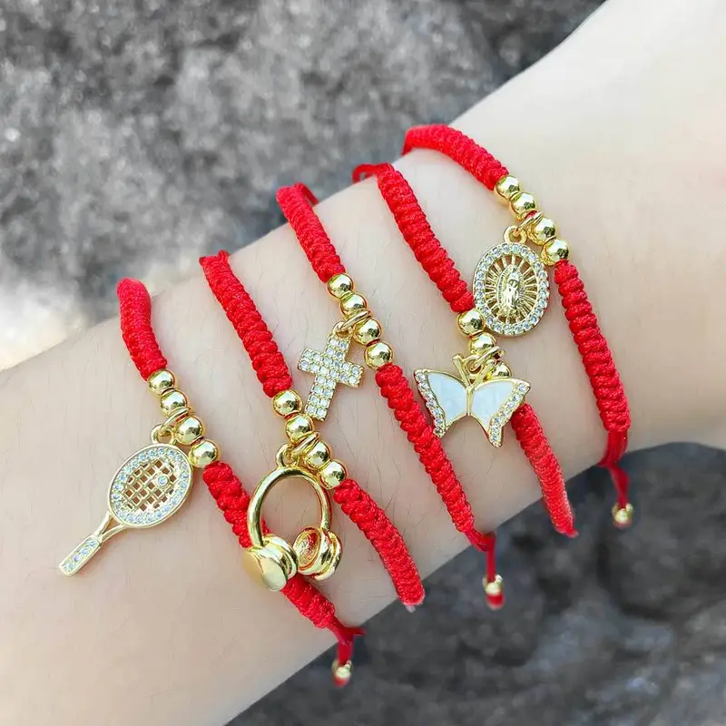AS jewelry European and American red rope Madonna cross pendant bracelet gold-plated tennis racket hand jewelry female bra84