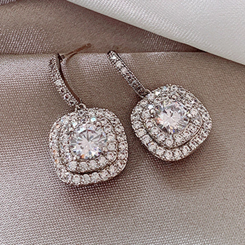 Korean full diamond micro-inlaid earrings high-end light luxury zircon earrings exquisite cold style temperament earrings for women