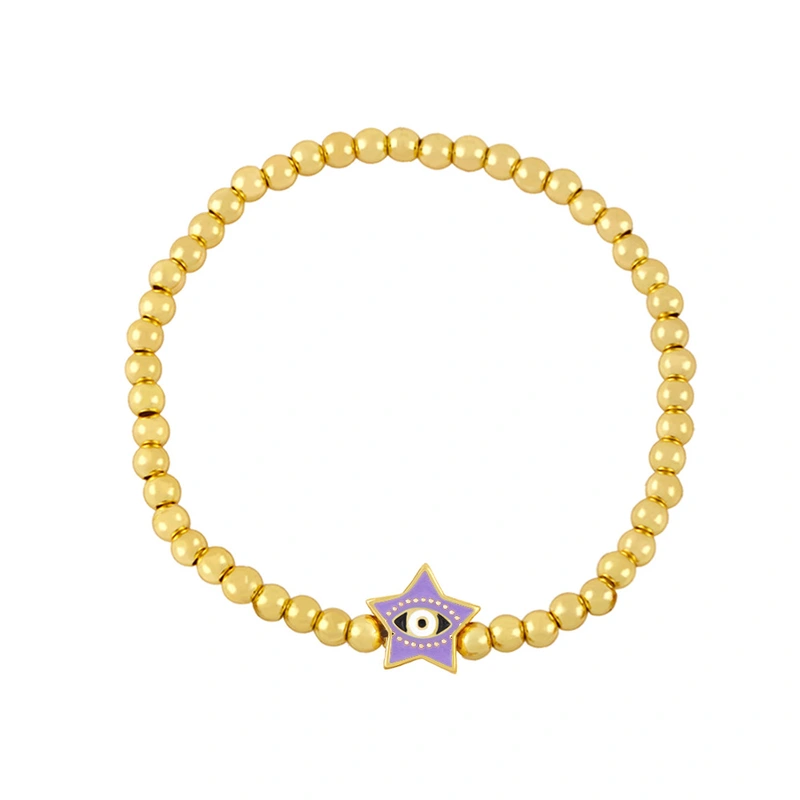 Clearance Five-pointed Star Devil's Eye Beaded Bracelet Women's European and American Simple Gold Bead Elastic Bracelet bre74