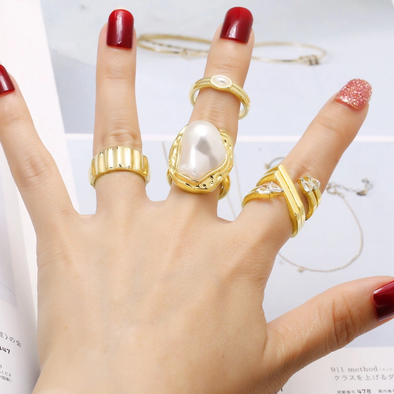 AS jewelry irregular pearl copper plated 18k open ring ring riq76 ring