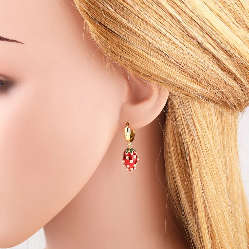 AS jewelry new oil-drip copper plated 18k gold insect rose cherry earrings earrings female eru76