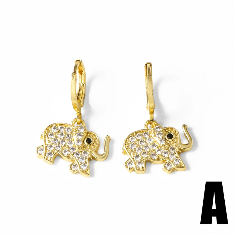 AS Jewelry Hot Selling Copper Plated 18K Gold Full Zircon Elephant Pendant Earrings Era058