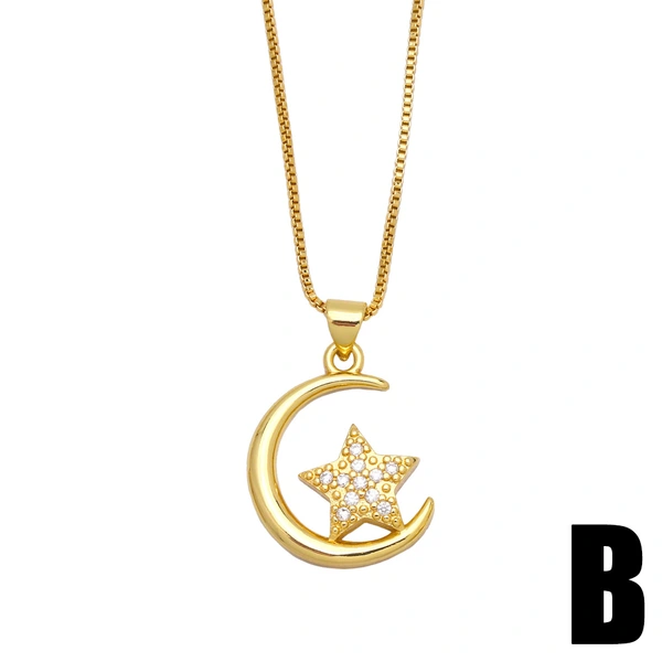Fashion diamond star moon pendant necklace European and American light luxury niche new clavicle chain necklace nka089