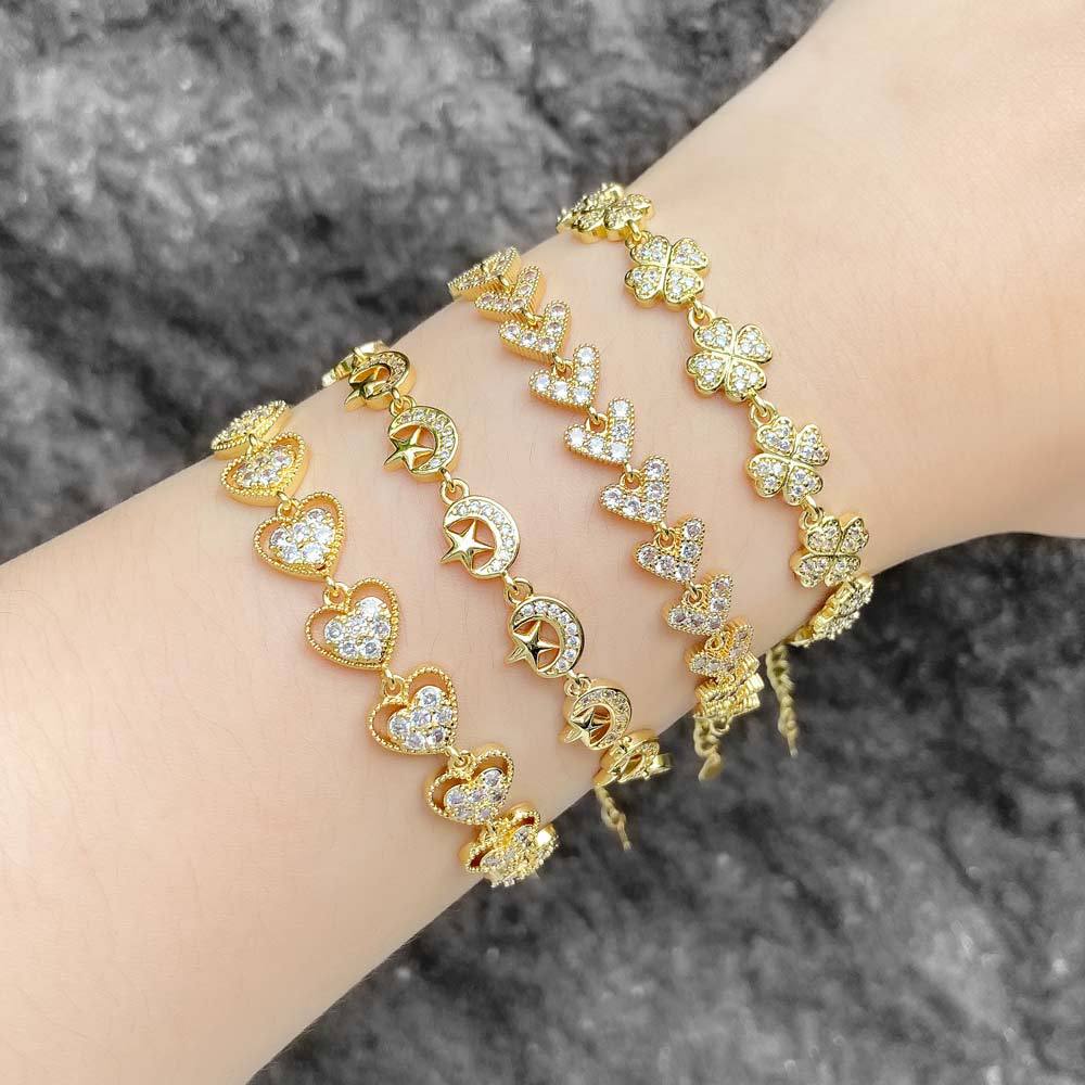 AS jewelry four-leaf clover bracelet female gold-plated full zircon love heart moon bracelet brk36