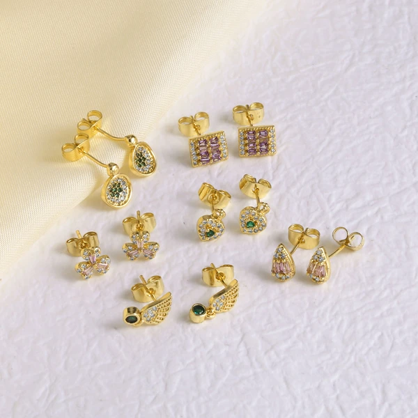 AS jewelry European and American micro-inlaid zircon earrings copper plated 18k gold teardrop-shaped geometric earrings earrings era267