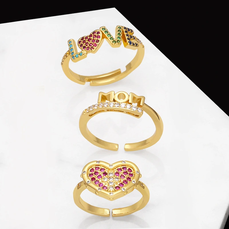 Clearance AS European and American colored zircon ring niche love love ring open ring riq51