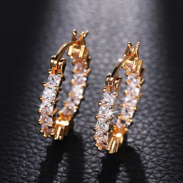 New luxury high-end zircon thin earrings earrings for women European and American style copper gold-plated fashion earrings