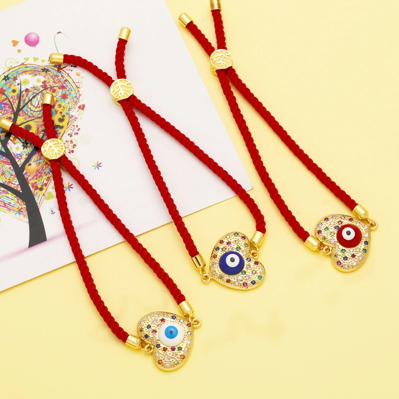 European and American new love devil eye red rope bracelet female personality fashion heart shaped eye bracelet brd97