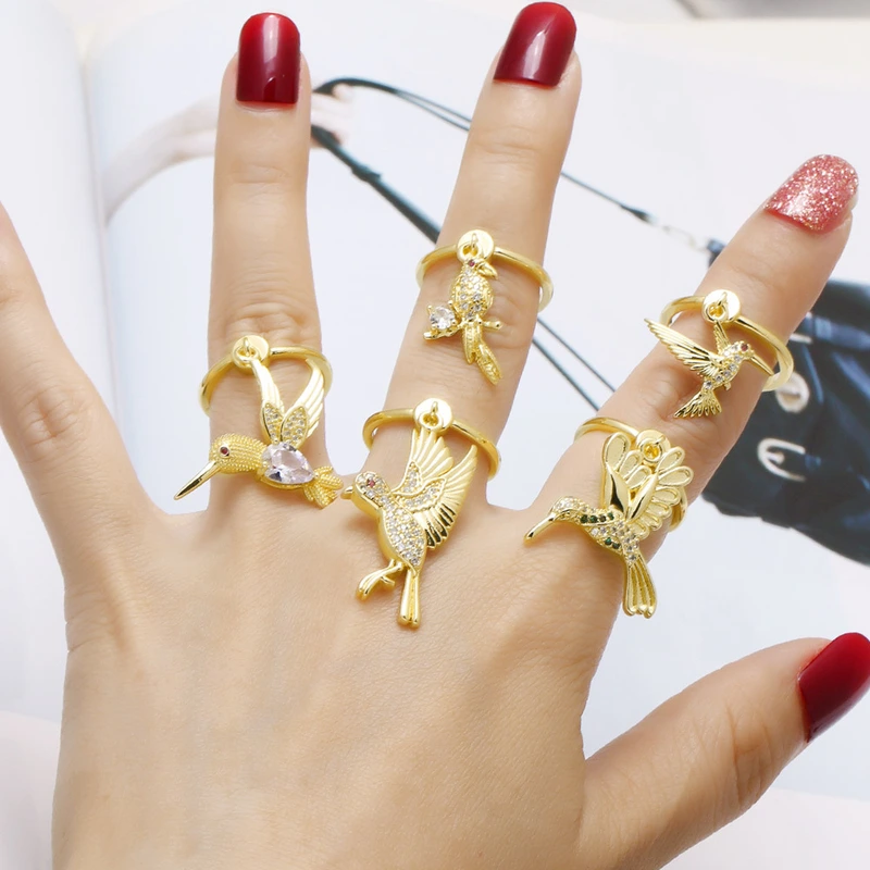 AS jewelry European and American popular bird ring copper plated real gold inlaid zircon ring ring ris63