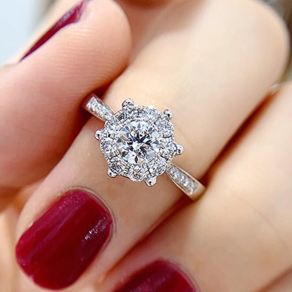  High-end snowflake-shaped zircon ring for women, shiny and light luxury style, engagement ring, wedding gift jewelry