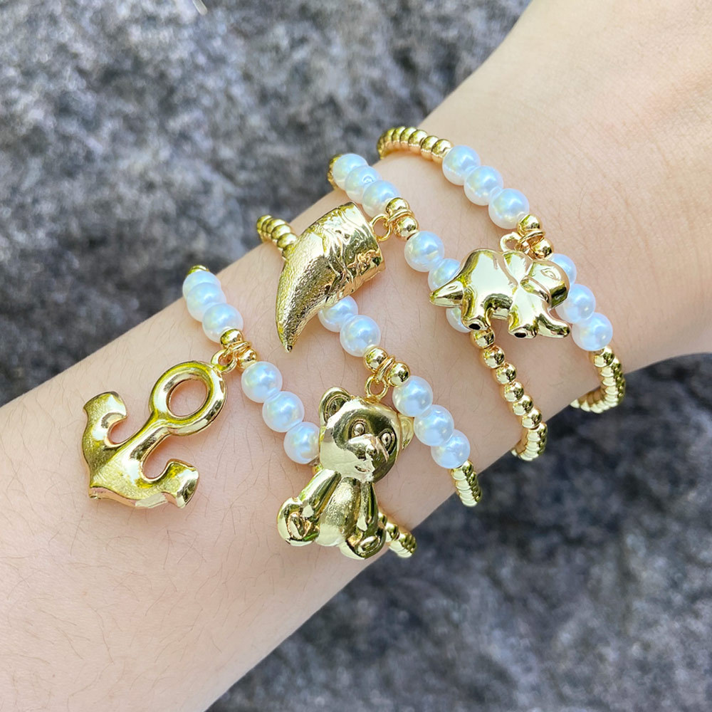 AS jewelry hot selling bear elephant pendant bracelet female gold-plated pearl bracelet hand jewelry bre76