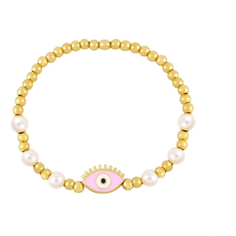 Clearance gold pearl beaded woven devil eye bracelet oil drip eye bracelet bre81