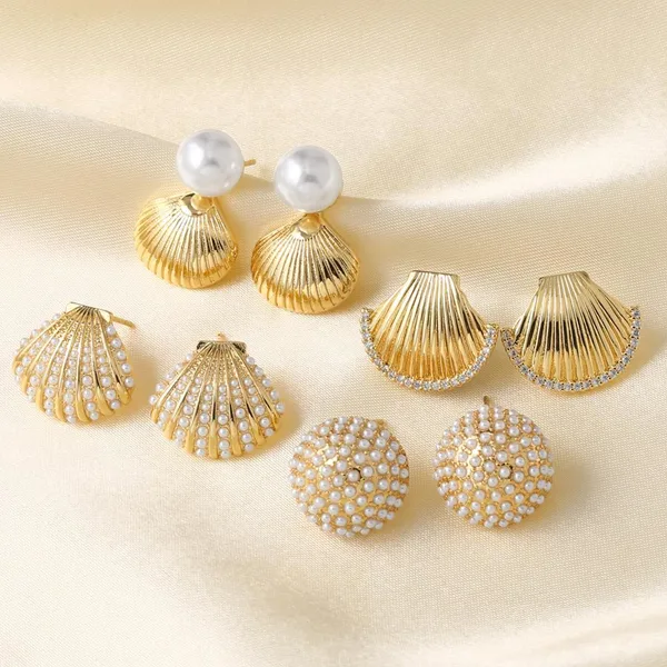 AS jewelry inlaid pearl shell copper plated 18k gold earrings earrings earrings female era235