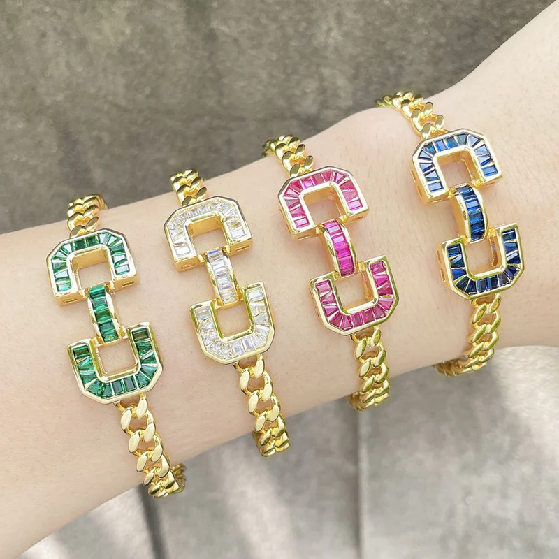 European and American jewelry geometric colored zircon bracelet light luxury temperament high-end bracelet niche hand jewelry brh60