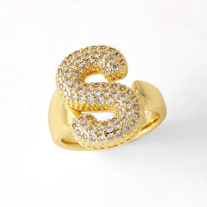 AS jewelry 26 English letters ring female gold-plated full zircon open ring rih31
